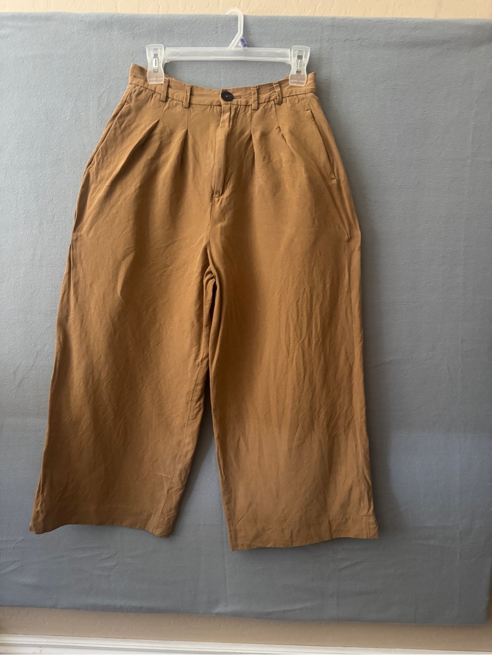 Zara Camel/Tan Cropped Linen Wide Leg Pants size MEDIUM